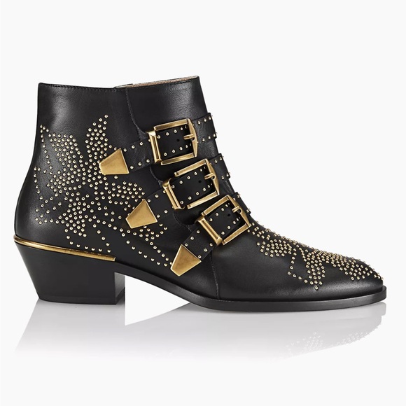 Chloe Shoes - Chloe Susanna Studded Leather Ankle Boots in black and gold.